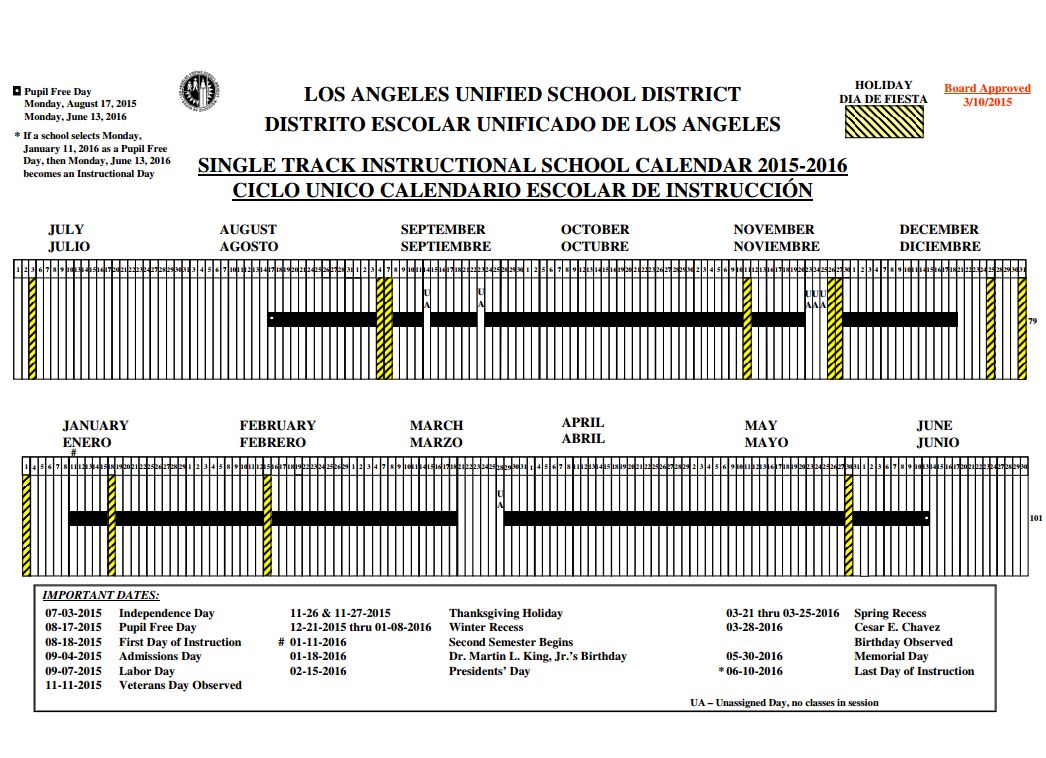 LAUSD 201516 Calendar Approved Apperson PTA